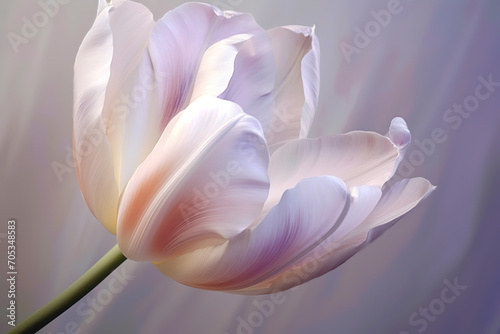 A beautiful white-pink tulip on bright background with copy space