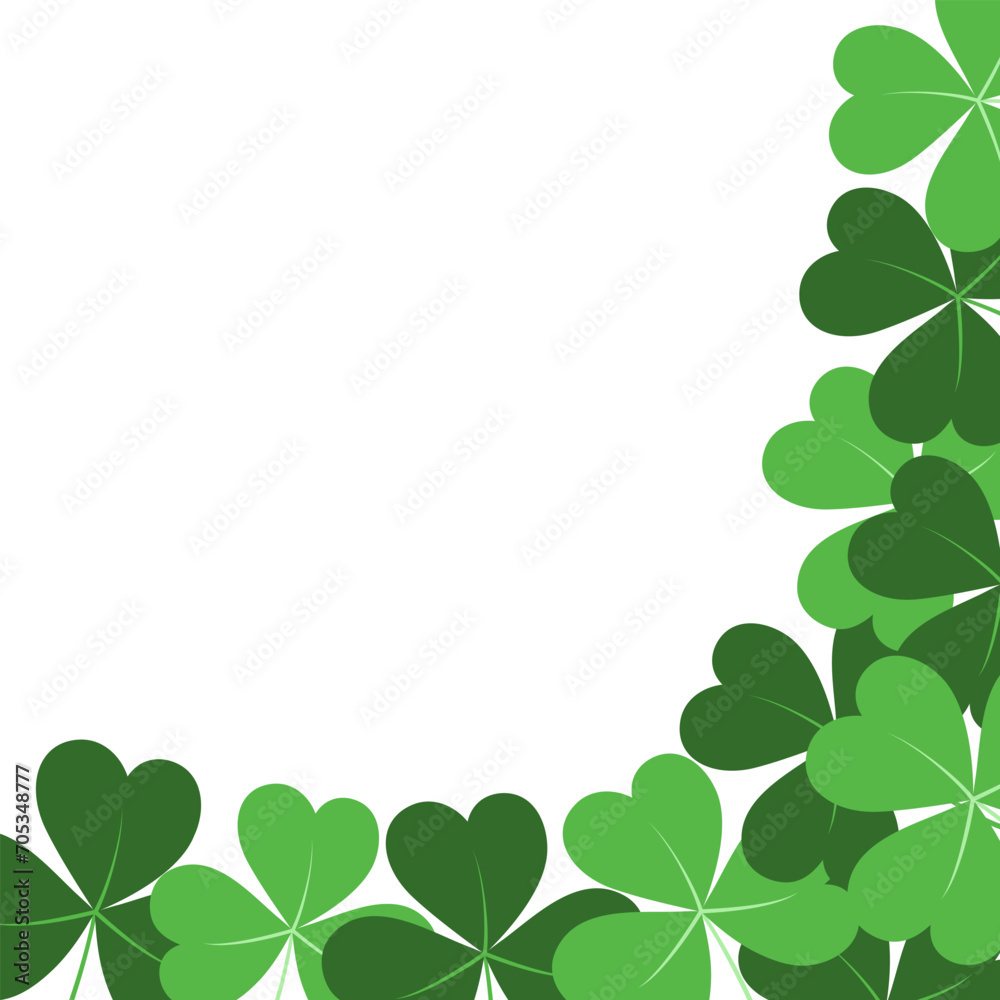 Abstract corner frame border with shamrocks in trendy green. Copyspace. Design concept for greetings Abstract corner frame border with shamrocks in trendy green. Copyspace. Design concept for greetings