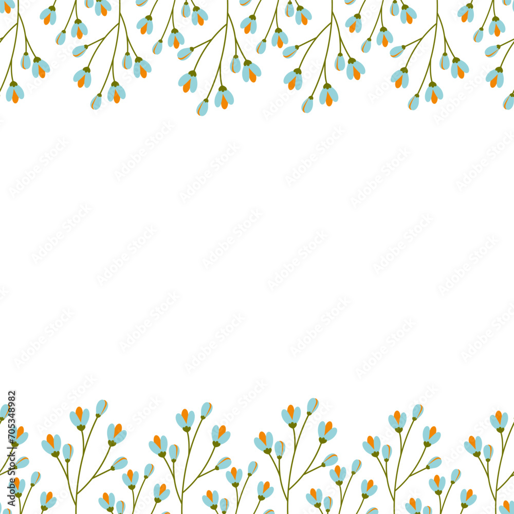Obraz premium Double sided frame with top and bottom border of blooming twigs. Copy space. Summer design concept