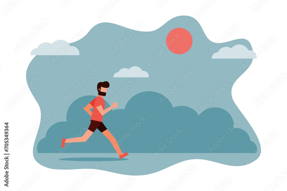 A man wearing sportswear jogs or runs in the park. Outdoor exercise. Athletics. Lifestyle for good health. Vector illustration flat design style A man wearing sportswear jogs or runs in the park. Outdoor exercise. Athletics. Lifestyle for good health. Vector illustration flat design style