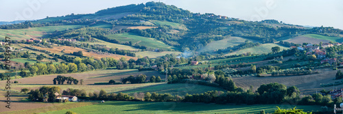 Panoramic beautiful rural landscape of Toscana. Green fields and meadows © photo-lime