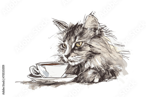 Morning Serenity: A Cat's Quiet Contemplation with Coffee