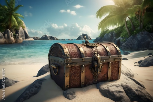 treasure chest on tropical island, adventure concept