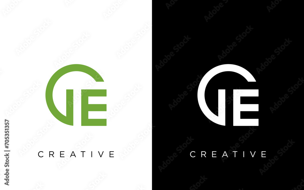 Fototapeta premium GE G E Letter Logo Design in Black Colors. Creative Modern Letters Vector Icon Logo Illustration.