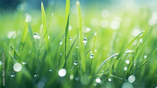 Dewdrops glistening on blades of grass, a visual representation of the freshness and rejuvenation found in meditation.