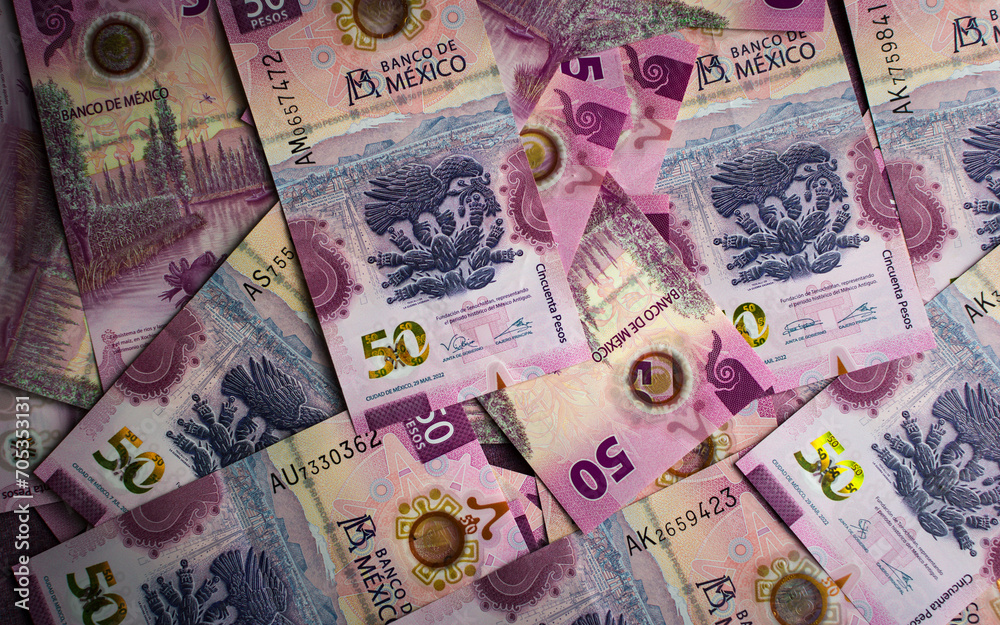 Obraz premium Background of Mexican banknotes.