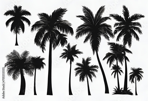 Fototapeta Naklejka Na Ścianę i Meble -  Set of palm trees black color and isolated white background