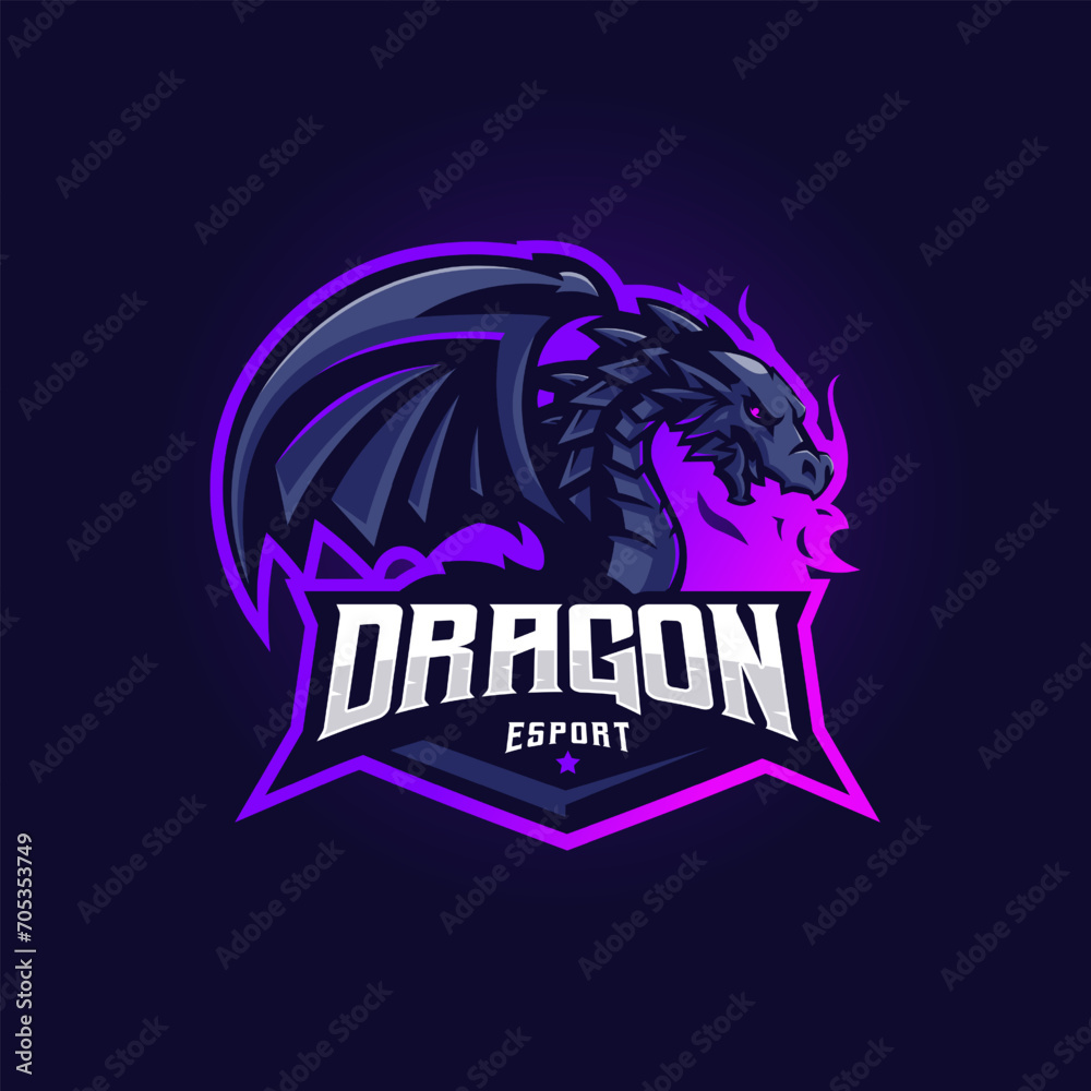 Dragon esport mascot logo design vector