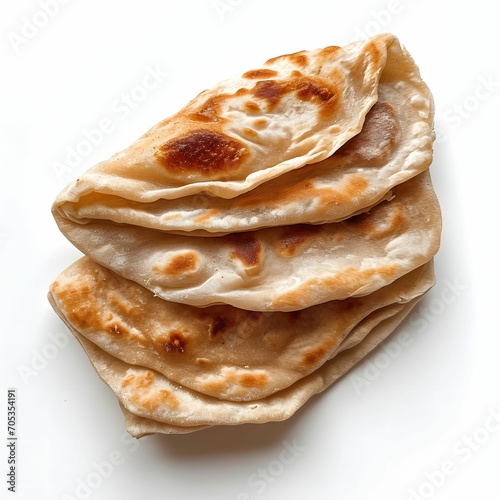 Flaky and delicious roti canai, a popular Malaysian flatbread, isolated on a clean white background
