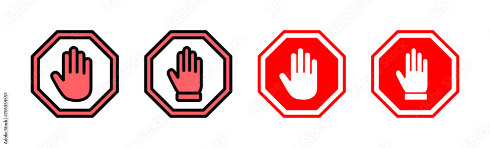Stop icon set illustration. stop road sign. hand stop sign and symbol. Do not enter stop red sign with hand Stop icon set illustration. stop road sign. hand stop sign and symbol. Do not enter stop red sign with hand