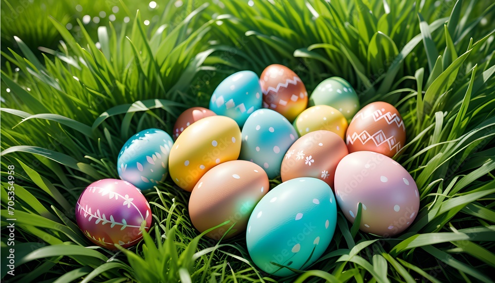 Colorful Easter eggs nestled in fresh grass evoke the joy of springtime celebrations