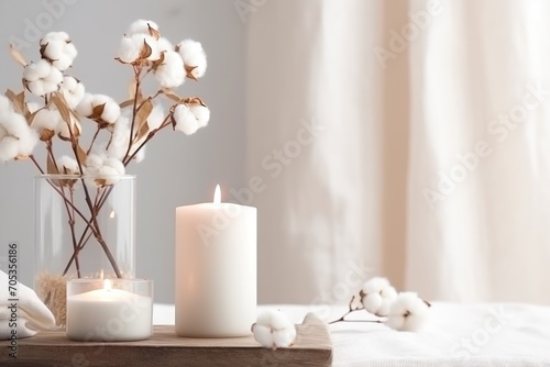 Candles and cotton on a tray