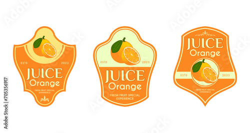 orange fruit packaging label, with fresh orange fruit icon. design fruit labels, juice drink labels, or beverage product stickers