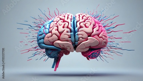 A pulsating brain with alternating colors of pink and blue, representing the rapid cycling of emotions in bipolar disorder. minimal 2d illustration Psychology art concept