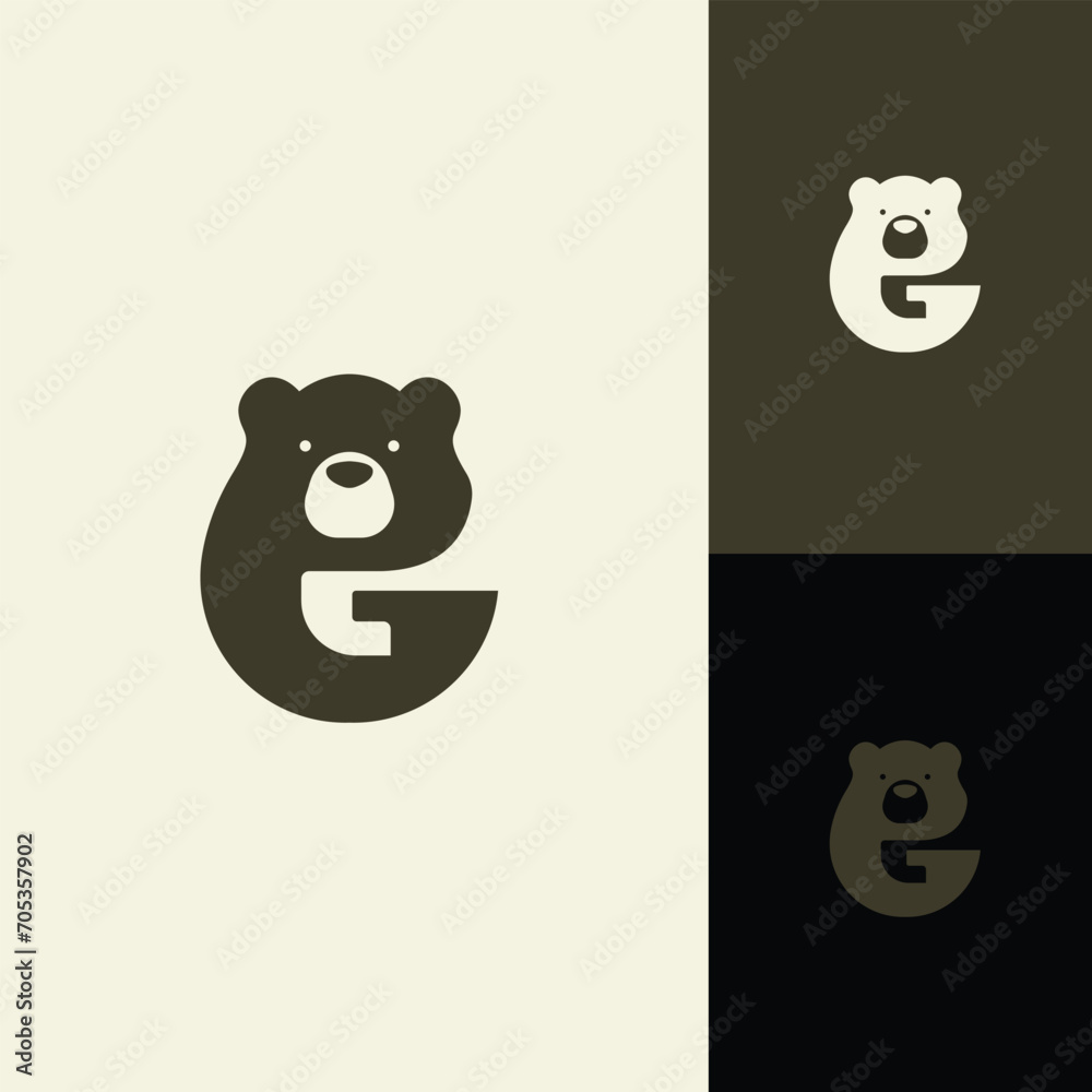 Naklejka premium Minimalist modern strong logo Letter Mark Initial G with bear ,polar bear ,grizzly negative space logo design