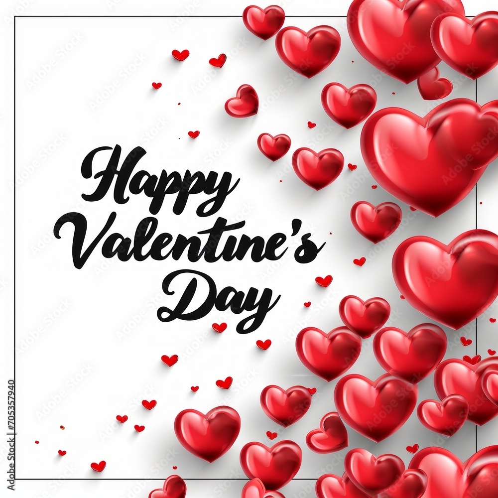 A Happy Valentine's Day sign with hearts and white background. 