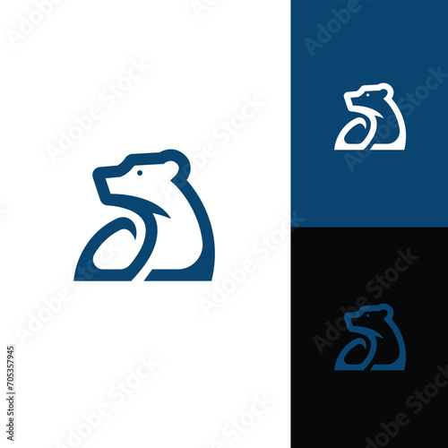 Clean lines and a minimalist design curious polar bear logo design ,bear grizzly, sniffing 