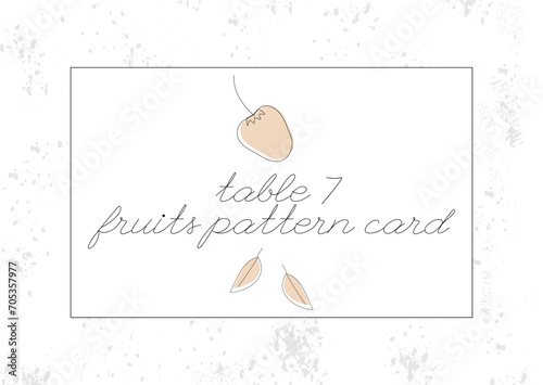 Seat table number place label card with strawberry fruit leaves pattern and grunge textured design.
