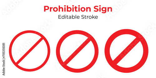 Set of Red Forbidden Sign isolated on Transparent Background. Flat icon. Editable stroke. Vector illustration