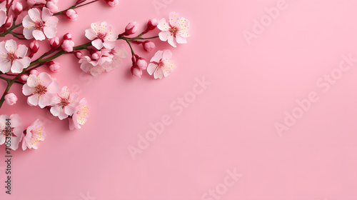 Wallpaper Mural Pink cherry blossom flat lay on a blank pink background with copy space, mockup, top view. Torontodigital.ca