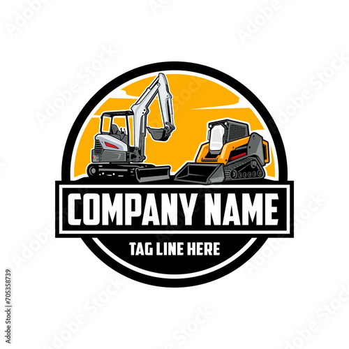 mini excavator, Skid steer loader company  logo vector image	