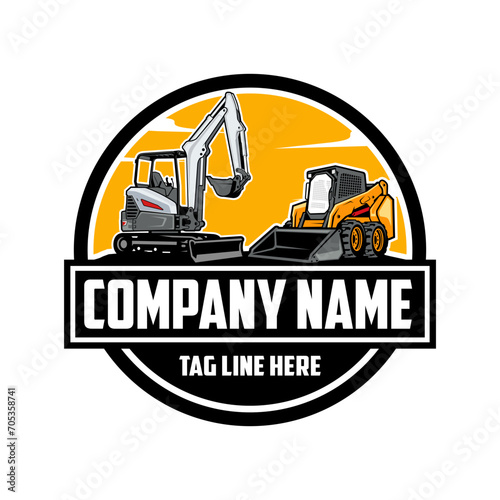 mini excavator, Skid steer loader company  logo vector image	