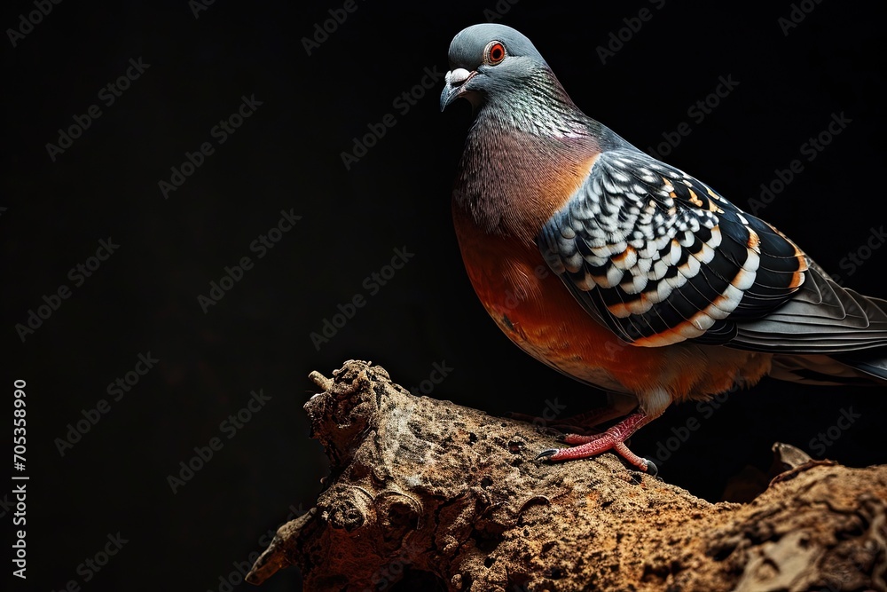 Obraz premium a Pigeon standing on small root, copy space on right, Comport,