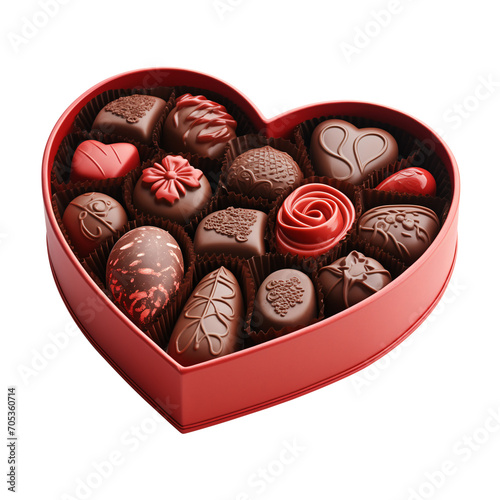 A heart-shaped chocolate gift box containing chocolates of various shapes. Valentine's Day concept. Transparent background. PNG. Generative AI © seogi