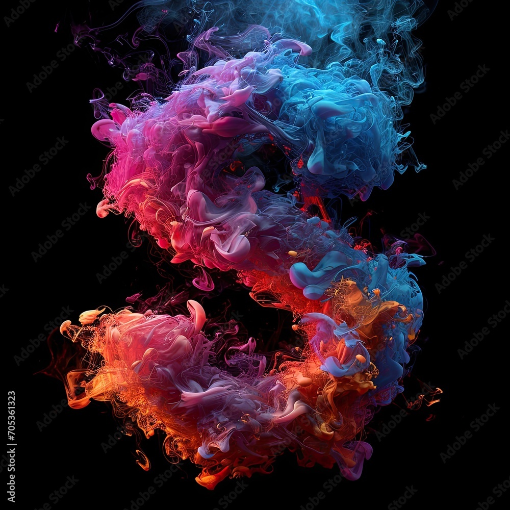 Capital letter S with dreamy colorful smoke growing out