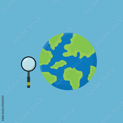 Icon world cartography, geography, south. Flat illustration of cute magnifying glass cartoon style icon. Magnifying glass cartoon icon vector illustration. 