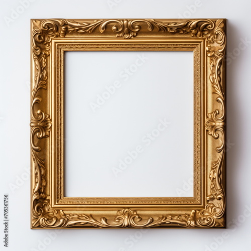Gold picture frame with colorful patterns. Isolated on white background. Generative AI