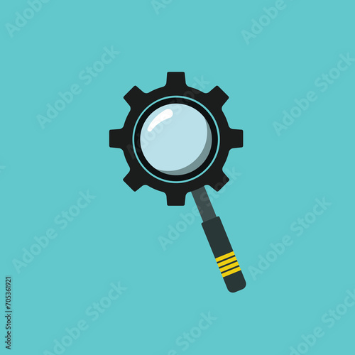 Magnifying glass with gear icon, Service tool symbol, setting sign, concept, option, business. vector illustration