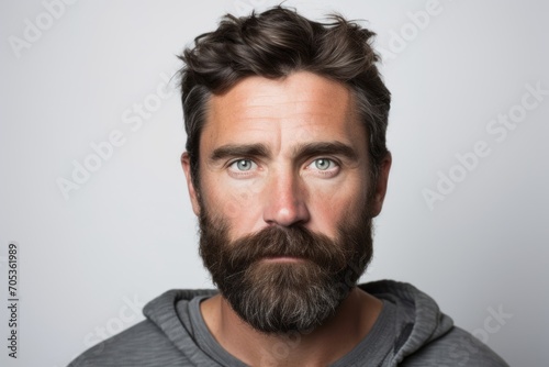 Closeup portrait of handsome man with beard and mustache looking at camera © Iigo