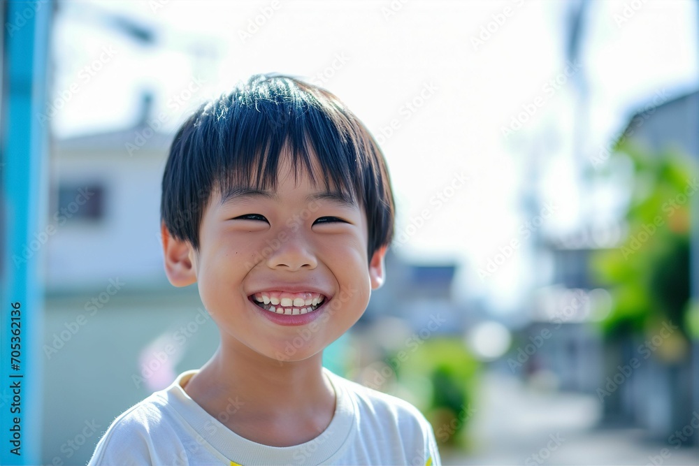 幸せそうな笑顔の男の子のポートレート（子供・日本人・アジア人）
