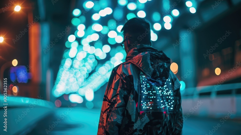 Electric vibes This outfit is all about making a statement with a bold jacket featuring LED lights, a hightech tshirt, and sneakers that are the perfect balance of fashion and function. Electric vibes This outfit is all about making a statement with a bold jacket featuring LED lights, a hightech tshirt, and sneakers that are the perfect balance of fashion and function.