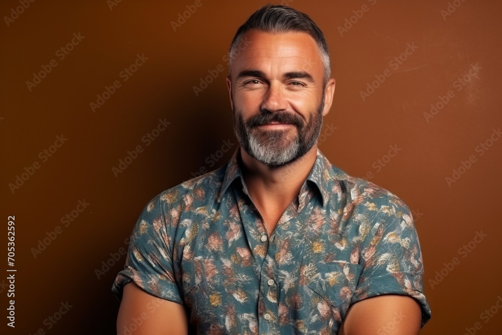 Portrait of a handsome mature man with beard and mustache against brown background. Portrait of a handsome mature man with beard and mustache against brown background.