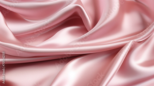 A soft, elegant, luxurious, glossy, wrinkled peach color silk satin texture background. Close up. Top view. Generative AI