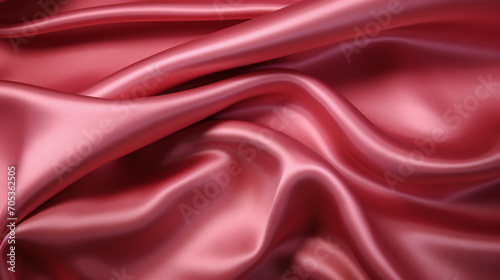 A soft, elegant, luxurious, glossy, wrinkled deep pink silk satin texture background. Close up. Top view. Generative AI