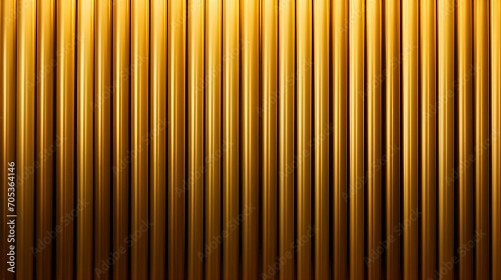 Close-up of shiny gold curtains. Vertical linear pattern of metal, aluminum texture. Gold color luxurious vertical pattern background. Generative AI Close-up of shiny gold curtains. Vertical linear pattern of metal, aluminum texture. Gold color luxurious vertical pattern background. Generative AI