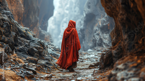 Person Wearing a Red Cloak