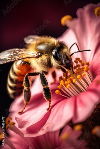 A bustling bee pollinating a vibrant healthy flower AI generated
