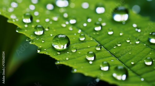 A close-up of a dewdrop on a fresh green leaf AI generated