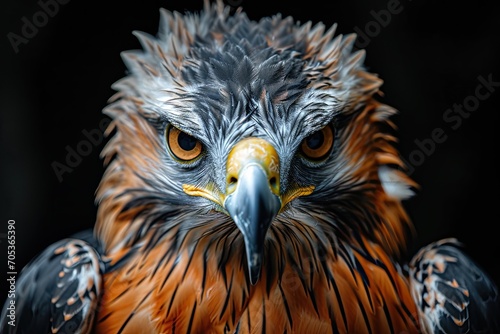Portrait angry pose of Javan Hawk-Eagle on the dark background AI Generative