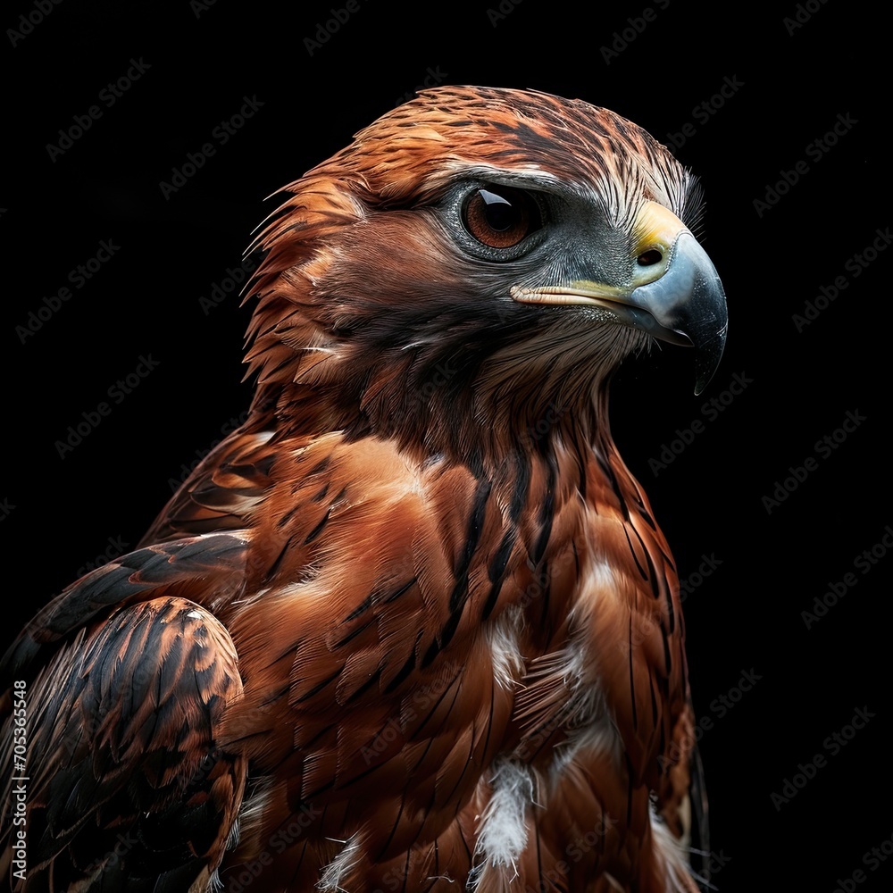 Fototapeta premium Portrait majestic of Javan Hawk-Eagle with glossy feather on the black background AI Generative