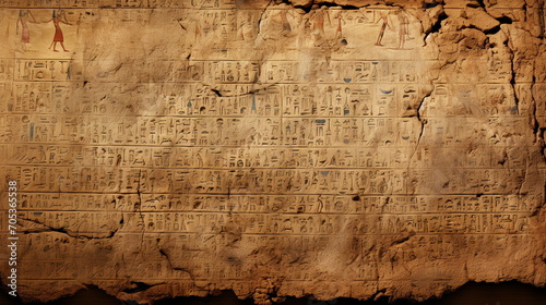 Ancient Egyptian papyrus texture background, vintage and hieroglyphic backdrop. A vintage wall with hieroglyphs engraved on it. Paper texture. Generative AI photo