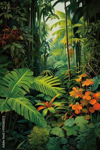 A detailed perspective of bright green vibrant plants in a rainforest  AI generated