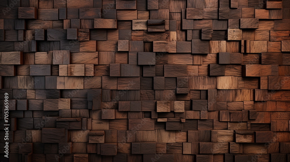 A wall made of wooden pieces of various sizes. Wooden texture cube block pattern wall background. A wall made of wooden pieces of various sizes. Wooden texture cube block pattern wall background.