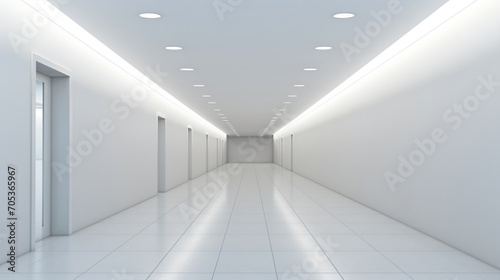White long hallway space with bright light and perspective. Nothing  Empty  Nobody. Generative AI