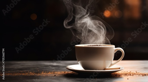 A simplistic close-up of steaming tea in a mug AI generated