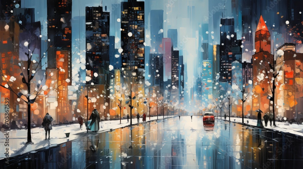 Abstract view of winter cityscape celebrating the New Year  AI generated